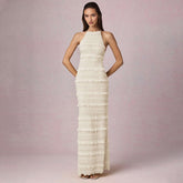 Ruffle Lace Backless Halter Neck Dress